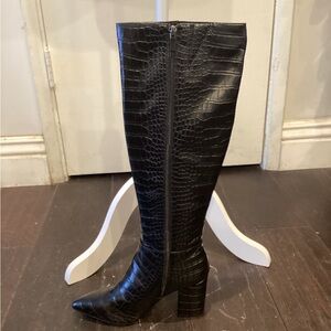 Nine West Black Croc-Embossed Over the Knee Boots